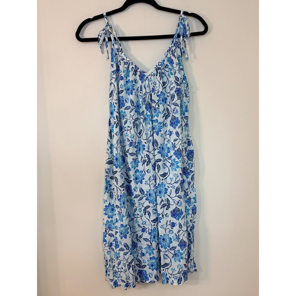 Old Navy Blue Floral Tie Shoulder V-Neck Mini Dress Womens Size M Tall